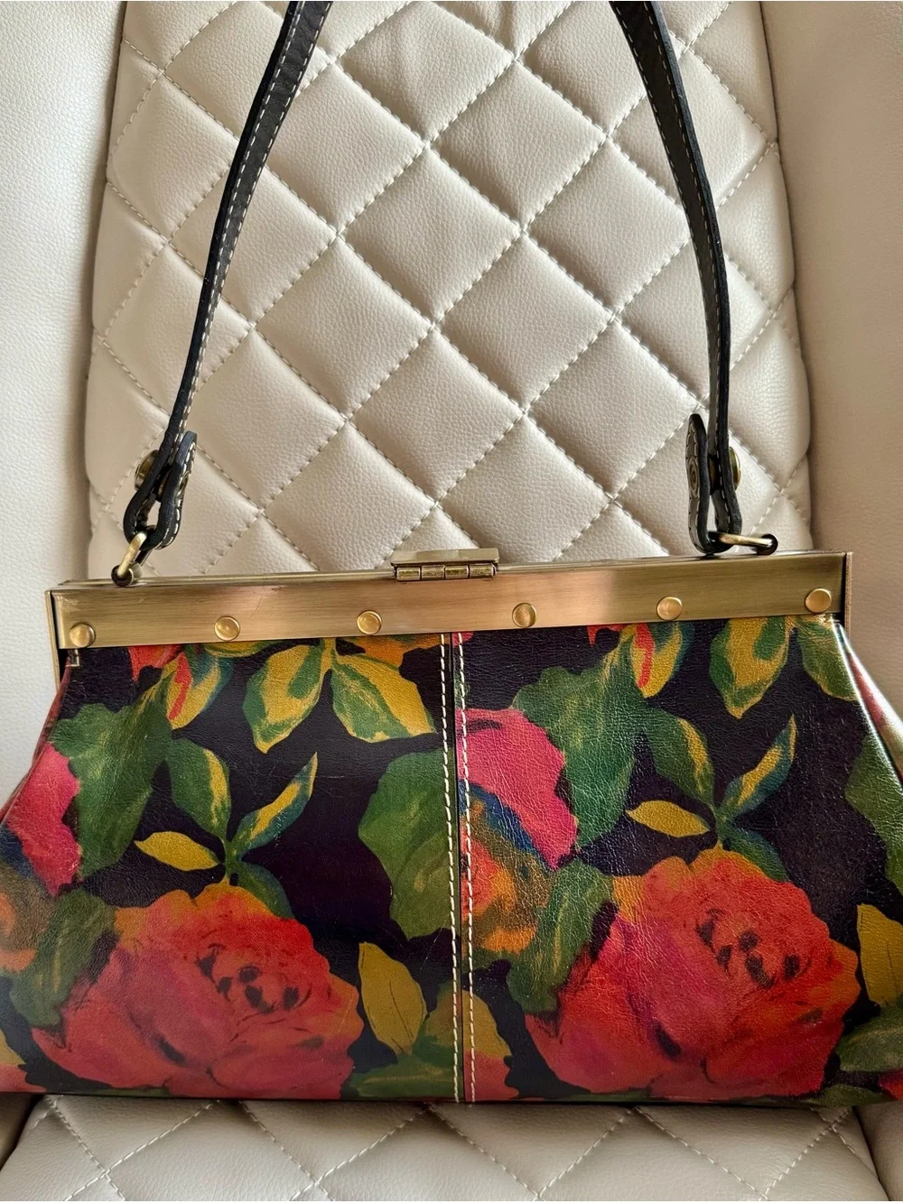 Patricia Nash Floral Frame-Top Shoulder Bag in Black and Multicolor